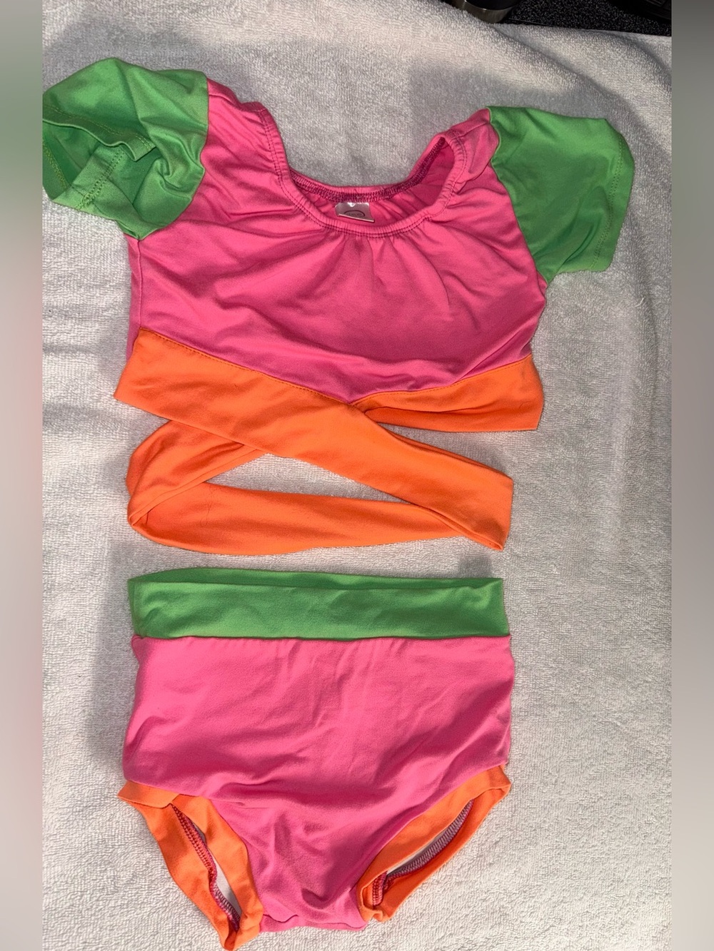 ISP Dancewear 2 piece set Bright Colorblock  Pink/Green/Orange Size Child Large
